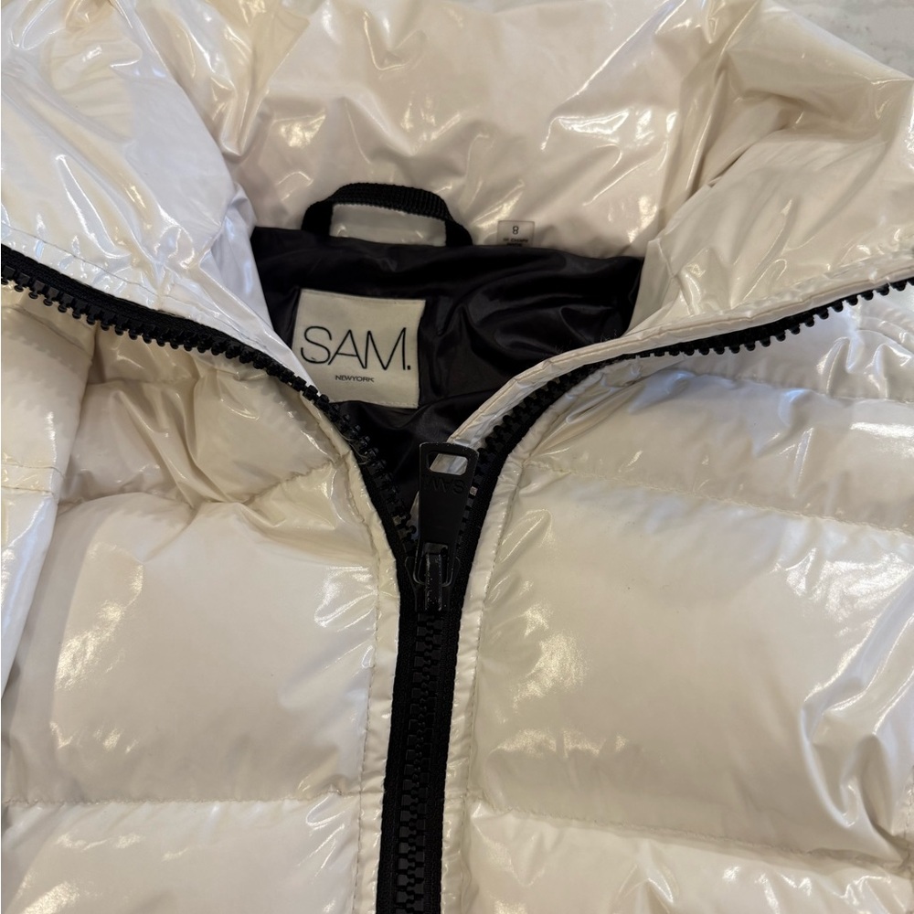 SAM. White Puffer Girls Jacket with Black Accents - Picture 4 of 4